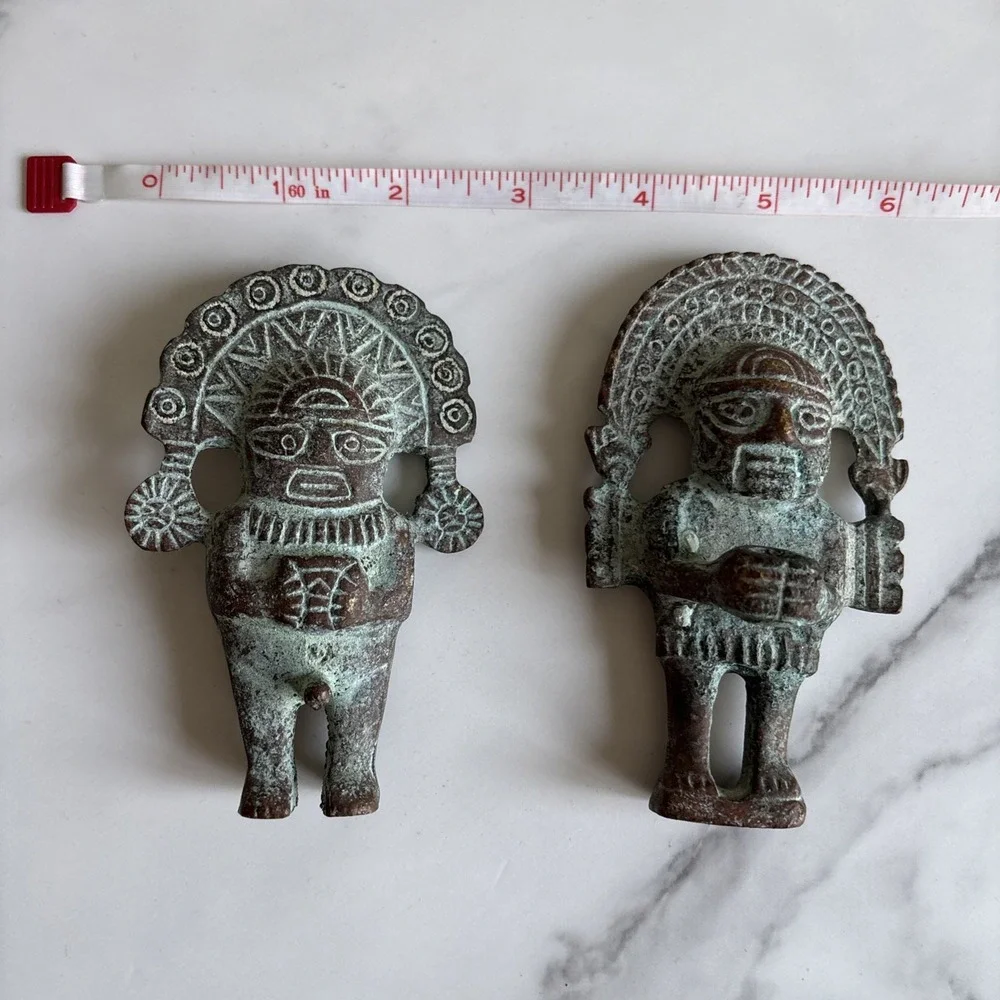 VTG Peruvian Bronze Naylamp Figurines - Rare Double Sided Janiform Sican Pair